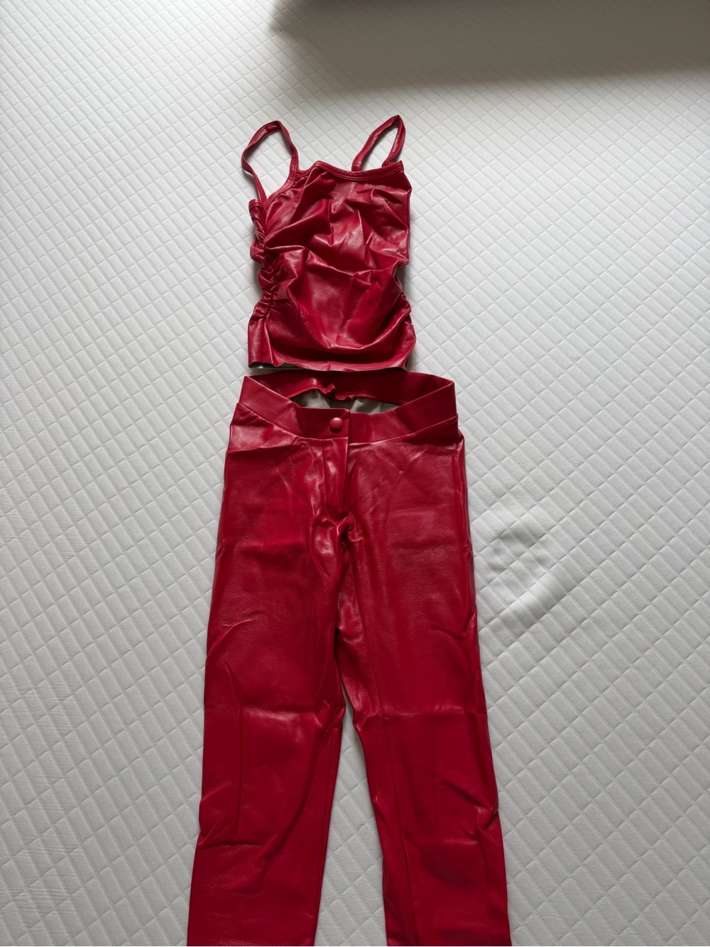 Red Faux Leather Wide-Leg Pants with Matching Red Tank Top